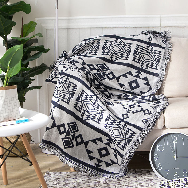Le Plaid Berbère – coton jacquard à franges, 130 × 160 cm