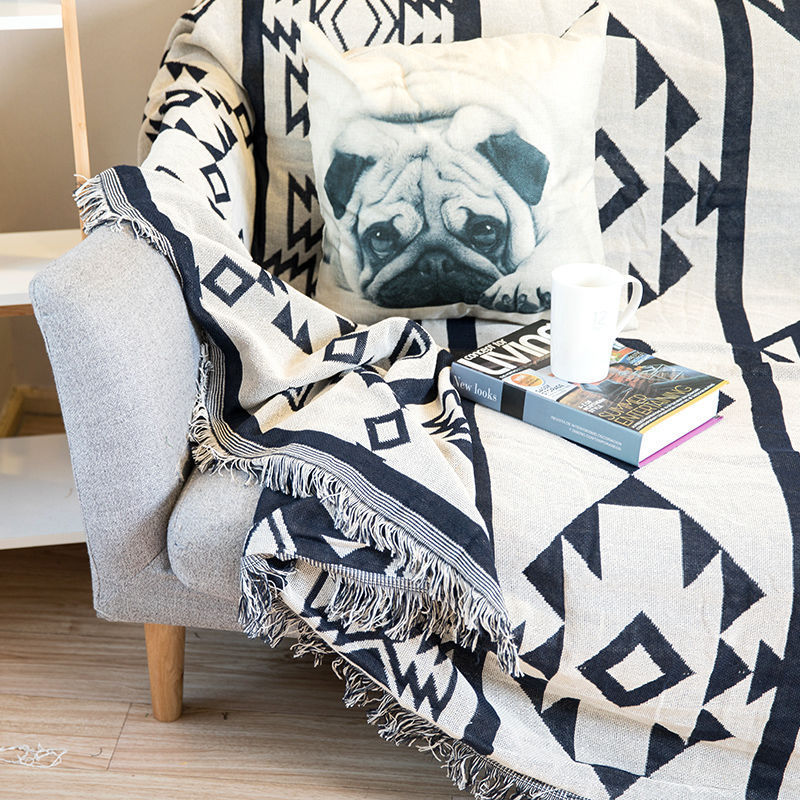 Le Plaid Berbère – coton jacquard à franges, 130 × 160 cm